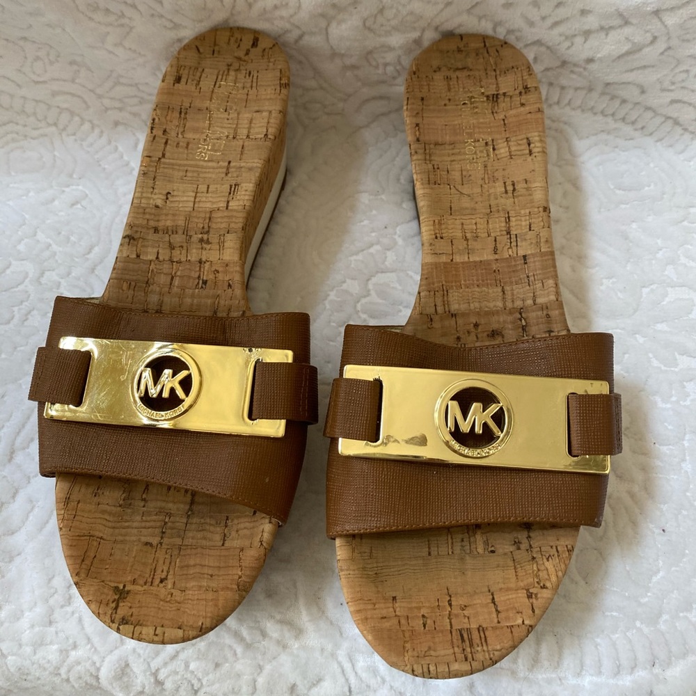Michael Kors Warren Leather Strap Cork Wedges